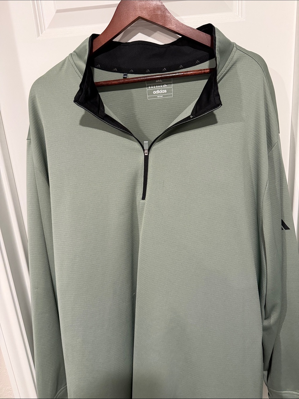 adidas Men’s Sage Green Quarter-Zip Sweater with Black Trim